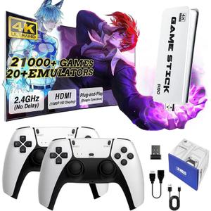 Upgrade Retro Gaming Console, Retro Game Stick 21,000+ Built-in Classic Video Games, Plug & Play HDMI 4K for TV with 2 Wireless Controllers, Emulator Console 128GB (TOP+)