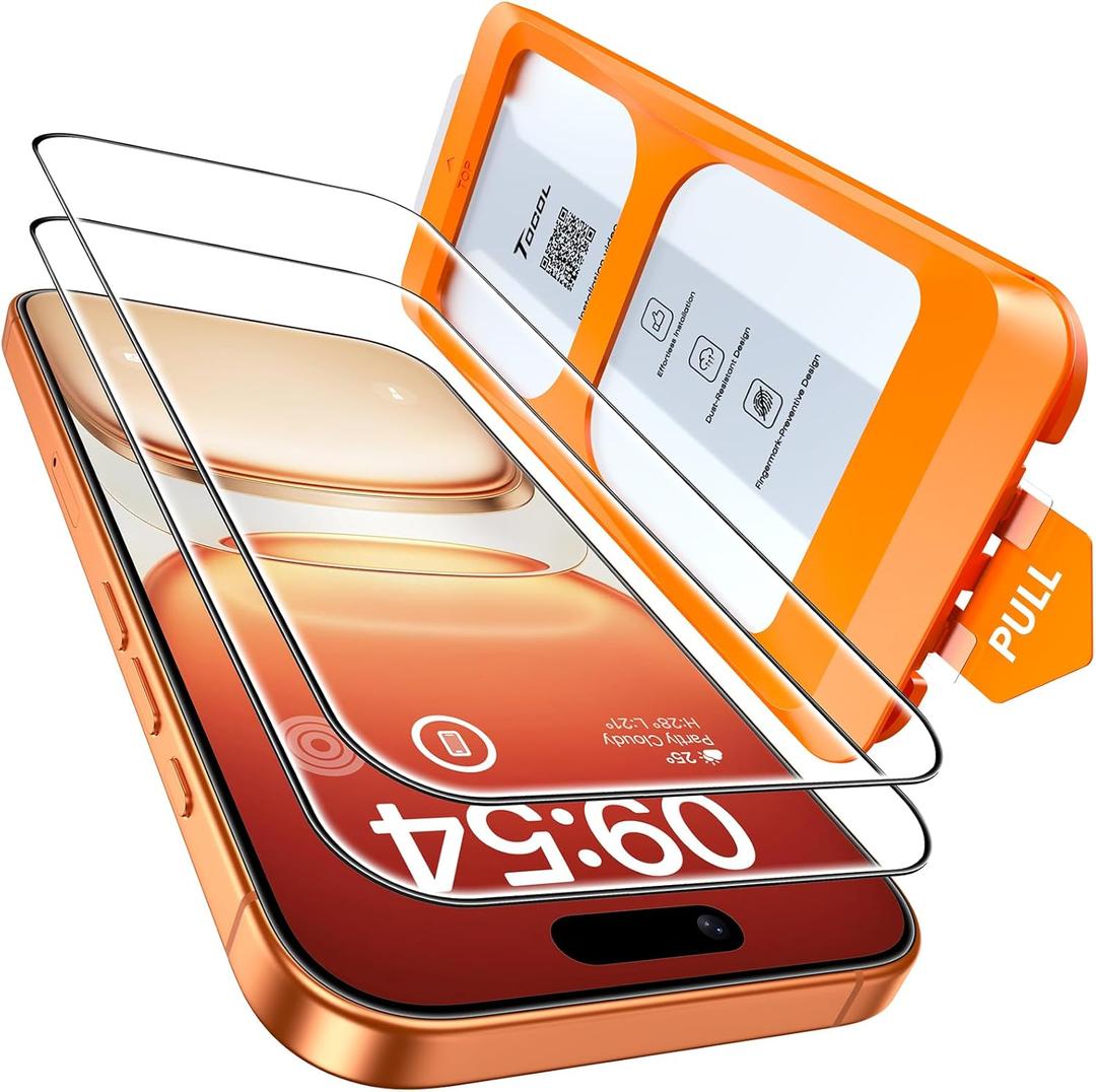 2 x TOCOL for iPhone 17 Pro Max Screen Protector/iPhone 16 Pro Max Screen Protector 6.9-Inch Instant Installation Tempered Glass HD Clear Full Coverage Protection Case Friendly 2 Pack
