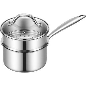 Ohtomber Tri-Ply Steamer for Cooking - Stainless Steel 3 Qt Saucepan with Lid, Medium Kitchen Induction Cooking Pot with Vegetable Food Steamer Basket, Non Stick Sauce Pan with Stay-Cool Handle