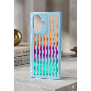 Heaofei Rectangle Case for iPhone 16 Case for Women Girls Boys, with Iridescent Wave Pattern and Cute Candy Color Design, Kawaii Aesthetic Girly Protective Phone Cover, Light Blue