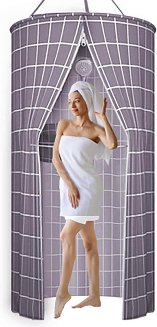 39.4inx78.8in Round Waterproof Shower Curtain Outdoor Single Hanging Shower Cover with Storage and Double Zipper Foldable in Indoors Bathrooms and Travel Outdoors