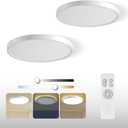 Roomratv Flush Mount Ceiling Light Fixture 2 Pack with Remote Control, Nightlight Warm 3000K, 12inch 28W Round Modern Ceiling Light, 3 Light Color Changeables, Brightness(10% to 100%) Adjustable (White)