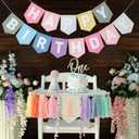 Pastel Macaron Rainbow High Chair Banner Felt Happy Birthday Banner Pre-Strung Birthday Party Decorations For 1st Girl Birthday Backdrop