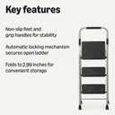 Amazon Basics Folding 3 Step Portable Ladder with Wide Anti-Slip Pedal, Black