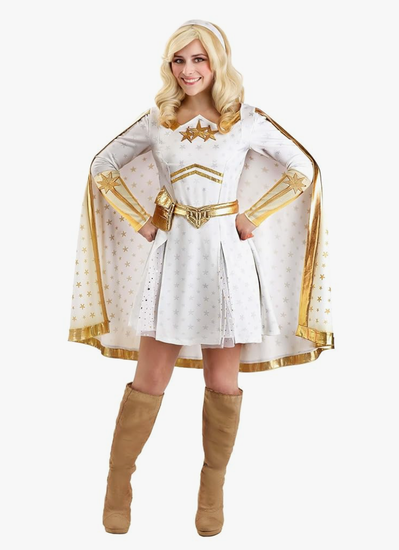 Women's Deluxe Starlight Halloween Costume | Adult The Boys White and Gold Superhero Outfit for Themed Events and Cosplay, D