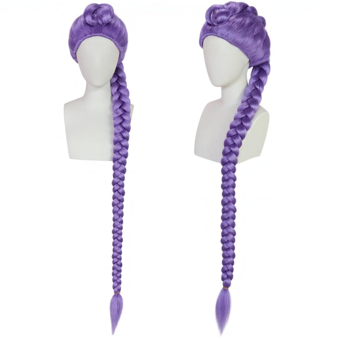 Long Purple Braided Wig for Women Adults Long Purple Wigs with Thick Braided Singers Anime Cosplay Wigs for Stage Halloween Costume Outfit Party + Hair Cap