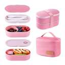 Lunchneoo Bento Lunch Box Set -2 Stackable Adult And Women's Lunch Boxes - Including Lunch Bag, Leak Proof And Bisphenol Free A - Built-In Cutlery Set - Dishwasher Safe (Pink)