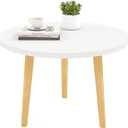 Round Coffee Table Low Table with 3 Solid Wood Sturdy Legs,Floor Table Desk for Sitting on The Floor,23.6"D x 23.6"W x 16"H Inches,Living Room/Toy room Furniture,Rental house Furniture (White)