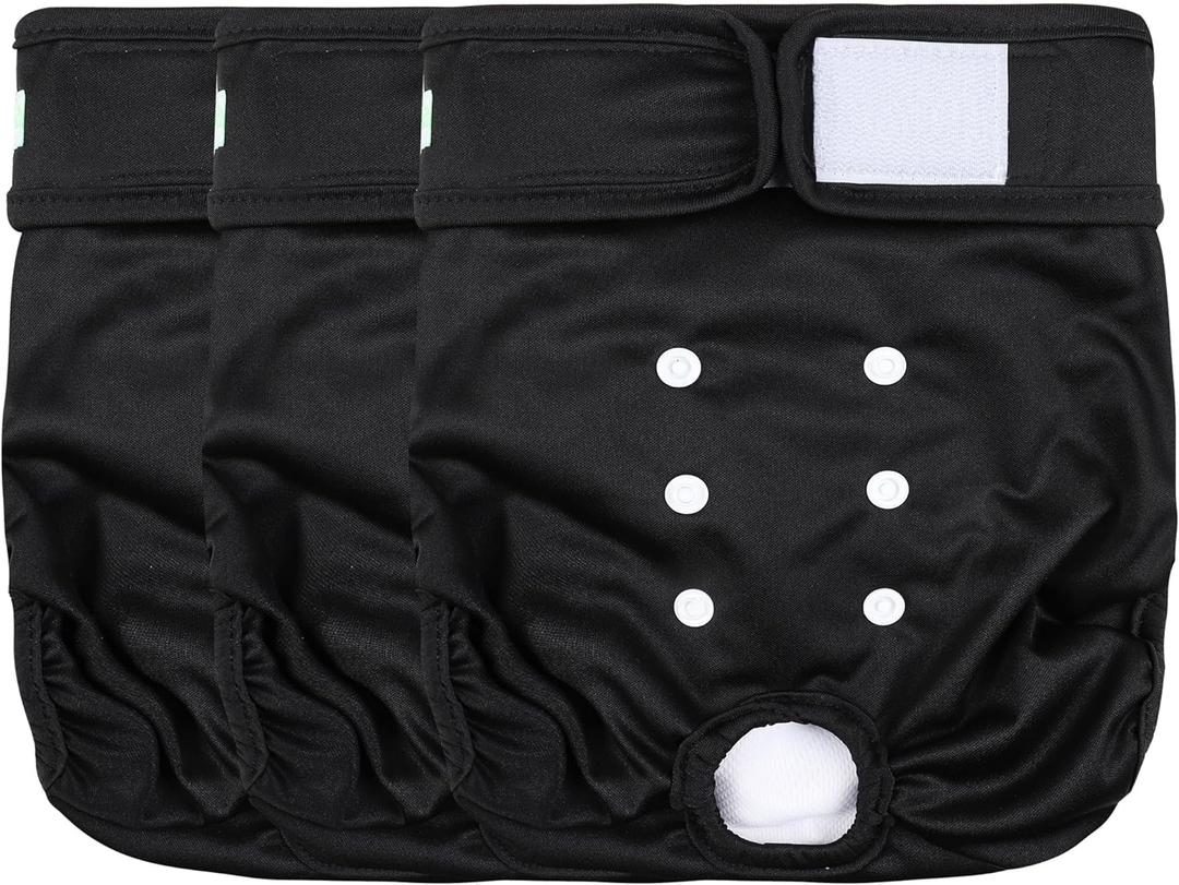 Wegreeco Washable Female Dog Diapers Highly Absorbent Reusable Diapers for Dog in Heat Dog Period Diapers, 3 Pack (Black,Small (Small (Newborn-10.5" Waist))