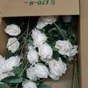 Artificial Flowers 25pcs Real Looking Ivory Foam Fake Roses with Stems for DIY Wedding Bouquets White Bridal Shower Centerpieces Arrangements Party Tables Decorations