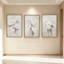 Anyzal Framed Beige Floral Wall Art Neutral Flower Wall Decor for Living Room Bedroom Dining Room 16x24 Inch Set of 3