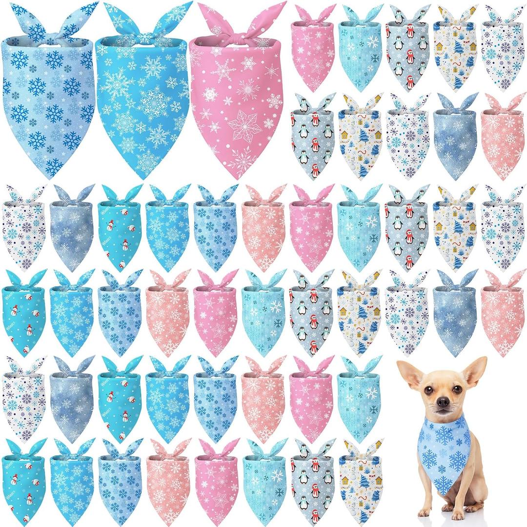 Weewooday 50 Pcs Winter Bandanas Bulk for Dogs Snowflake Cats Bandanas Charm Soft Triangle Bibs Adjustable Scarf for Small Medium Large Pets Winter Costume(25.6 x 17.7 x 17.7 Inch)