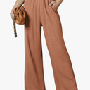 DOUBLJU Women Linen Pants Casual Loose High Waist Boho Wide Leg Cropped Palazzo Beach Pants Summer Outfits for wonen 2024. Size M