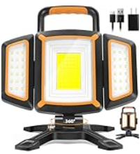 30W Rechargeable Work Light, 3000 Lumen Magnetic Work Light Battery Powered, Waterproof Portable Cordless Job Site Lighting for Construction Site, Workshop, Garage, Camping, and Car Repairing