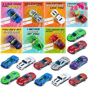 JOYIN 28 Valentines Day Gifts Cards with Die-Cast Racing Cars Vehicle for Kids School Classroom Exchange Party Favor Gift Supplies
