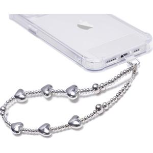 GVIEWIN Phone Charm Beaded Wrist Strap with Tether Tab, [Hands-Free & Anti-drop] Detachable Phone Chain Wristlet for Women Girls for iPhone & Most Smartphones, Silver Love