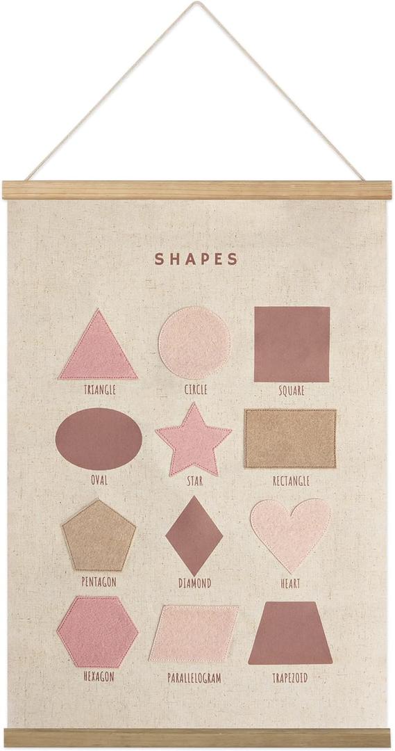 Bon et Beau 1624 Inch Embroidered Shape Poster Framed with Wood Hanger - Dusty Pink Wall Decor for Girls Nursery, Bedroom, Playroom, Toddler and Kids Room