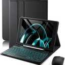 for iPad 9th / 8th / 7th Generation 10.2 inch & iPad Air 3rd Gen & iPad Pro 10.5 inch Case with Keyboard 7 Color Backlit - Built in Pencil Holder with Mouse (Black)