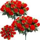 Riceshoot 2 Bouquets Christmas Cemetery Flowers for Grave Memorial 18 Heads Artificial Flowers Cemetery Day Silk Grave Faux Roses Arrangements for Christmas Headstones Tombstone Decor(Red)