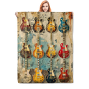 Vintage Guitar Music Blanket Gifts for Women, Musician Flannel Blanket, Soft Warm Lightweight Throw Blankets for Bed Couch Home Travel Guitar Decor 50" x 60"