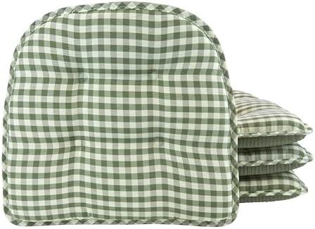 Klear Vu Omega Non-Slip Universal Chair Cushions for Dining Room, Kitchen and Office Use, U-Shaped Skid-Proof Seat Pad, 15x16 Inches 4 Pack Gingham Pine 4 Count
