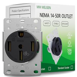 NEMA 14-50R EV Outlet, 50 AMP Receptacle, Highly Flame-Retardant and Durable, Excellent Conductivity, UL Listed, Ideal for ev Charging, RV, high-Power appliances or Outdoor Use, Silver EV Model