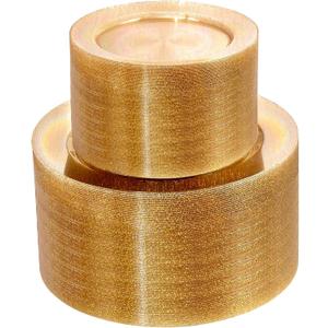 WDF 200PCS Gold Plastic Plates - Gold Glitter Plastic Plates - Heavy Duty Gold Glitter Disposable Plates - Include 100 Dinner Plates 10" and 100 Dessert Plates 7" for Parties/Wedding