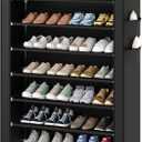 Laiensia 7-Tier Vertical Shoe Rack Organizer, Space Saving Shoe Storage Organizer, Non-Woven Cover Shoe Shelf Holds 28-35Pairs for Bedroom, Hallway, Closet Entryway, Black