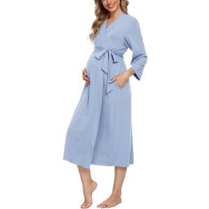 Xpenyo Women's Maternity Sleepwear, Labor/Delivery/Nursing/Hospital Nightgown Kimono Robes Long Pregnancy Loungewear (Large, Light Blue)