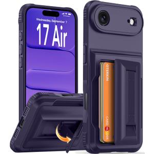 Oterkin for iPhone Air Wallet Case [4-5 Card Holder] [RFID Blocking] [Full Camera Protection] [Kickstand][Military Grade Protection]Shockproof Rugged Phone Case for iPhone 17 Air 6.5 inch, Dark Purple
