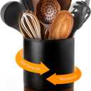 Nucookery 360Rotating Utensil Holder, 7.2" Kitchen Utensil Crock, Ceramic Cooking Utensil Organizer with Countertop-Protection Cork Bottom for Farmhouse Kitchen Decor Christmas (Stone Black)