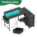 VERMESS 47" Reversible L Shaped Gaming Computer Desk, Corner Desk with Power Outlets & Monitor Stand, Writing Study Table with 4 Storage Drawers, Desk with LED Lights, Black
