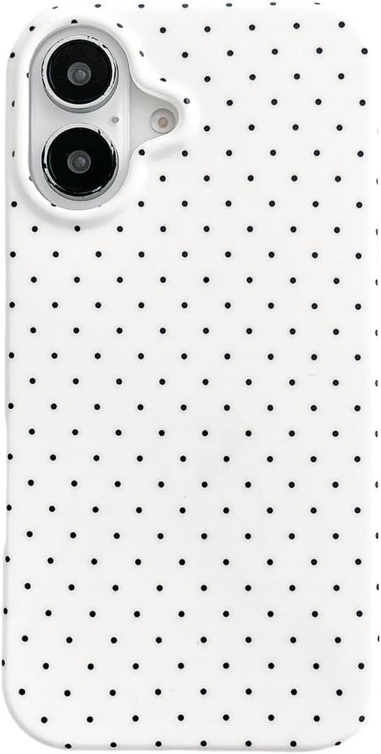 Aesthetic Polka Dot Retro Phone Case for iPhone 16 6.1",Vintage Trendy Unique Simple Pattern Design Elegant Chic Pretty Stylish Protective Girls Women Cases for i16 White