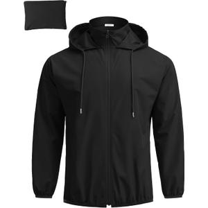 COOFANDY Men's Light Rain Jacket with Hood Packable Waterproof Raincoat Golf Rain Gear Travel Hiking Windbreaker (Black)