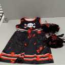 Cheerleader Dress Costume For Girl Full Set Dress Halloween Accessories (6-7T, Black Red)