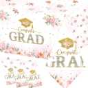 2026 Graduation Decorations,3pcs Floral Graduation Decorations Congrats Grad Tablecloth Rectangle Flower Plastic Graduation Tablecloth for Girl Pastel Floral Grad Party Decorations