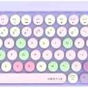 UBOTIE Portable Bluetooth Colorful Computer Keyboards, Wireless Mini Compact Retro Typewriter Flexible 84Keys Design Keyboard (Purple-Colorful)