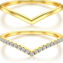 Dochais 2PCS Silver Rings for Women 925 Sterling Silver 14k Gold Plated Wishbone Ring Non Tarnish Wedding Bands Stackable Dainty V Shaped Rings CZ Wedding Rings Promise Ring Engagement  Size 6,5