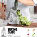 Geedel Rotary Cheese Grater, Kitchen Mandoline Vegetable Slicer with 3 Interchangeable Blades, Easy to Clean Rotary Grater Slicer for Fruit, Vegetables, Nuts (White)