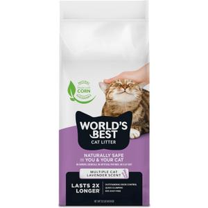 WORLD'S BEST CAT LITTER Multiple Cat Lavender Scented 32-Pounds - Natural Ingredients, Quick Clumping, Flushable, 99% Dust Free & Made in USA - Calming Fragrance & Long-Lasting Odor Control