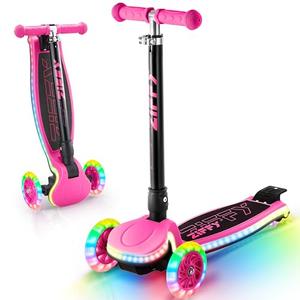 ZIFFY 3-Wheel Light-Up Kids Scooter, Kids Balance Scooter for Boys Girls with 20 Dynamic LED Lights, 4 Adjustable Height, Lean-to-Steer Design with Anti-Slip Wide Deck for Stability - Up to 110LBS, Blue