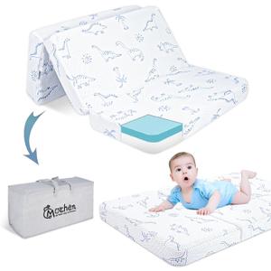 Mochen Trifold Pack and Play Mattress, 38"x 26" Gel Memory Foam Pack Play Mattresses for Baby Toddlers with Breathable Washable Cover & Carry Bag, Portable Travel Playpen Mattress for Pack N Play