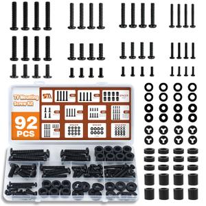 92PCS Universal TV Mounting Hardware Screw Kit Set - M4 M5 M6 M8 Screws, Spacers and Washers for Most TV/Monitor VESA Mount, TV Mount Replacement Screws with Box up to 80", Black