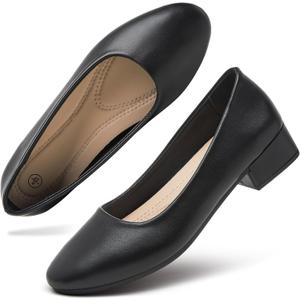 hash bubbie Women's Loafers Slip on Shoes Chunky Low Block Heels Closed Toe Pumps Shoes Office Shoes Ladies Elegant Wedding Dress Shoes (8, Black)