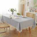 meioro Striped Tablecloth Rectangle Tablecloths Cotton Blend Table Cloth Washable Tabletop Decorative Fabric Table Cover for Kitchen Dinning (Blue, 60 x 120 Inch)