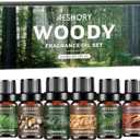 Woody Essential Oils Set - 6x10ML Woody Scents Fragrance Oil for Candle Making, Diffuser - Teakwood, Sandalwood, Cedarwood, Cyperss, Forest Pine, Frankincense Aromatherapy Oils (0.34 Fl Oz (Pack of 6))