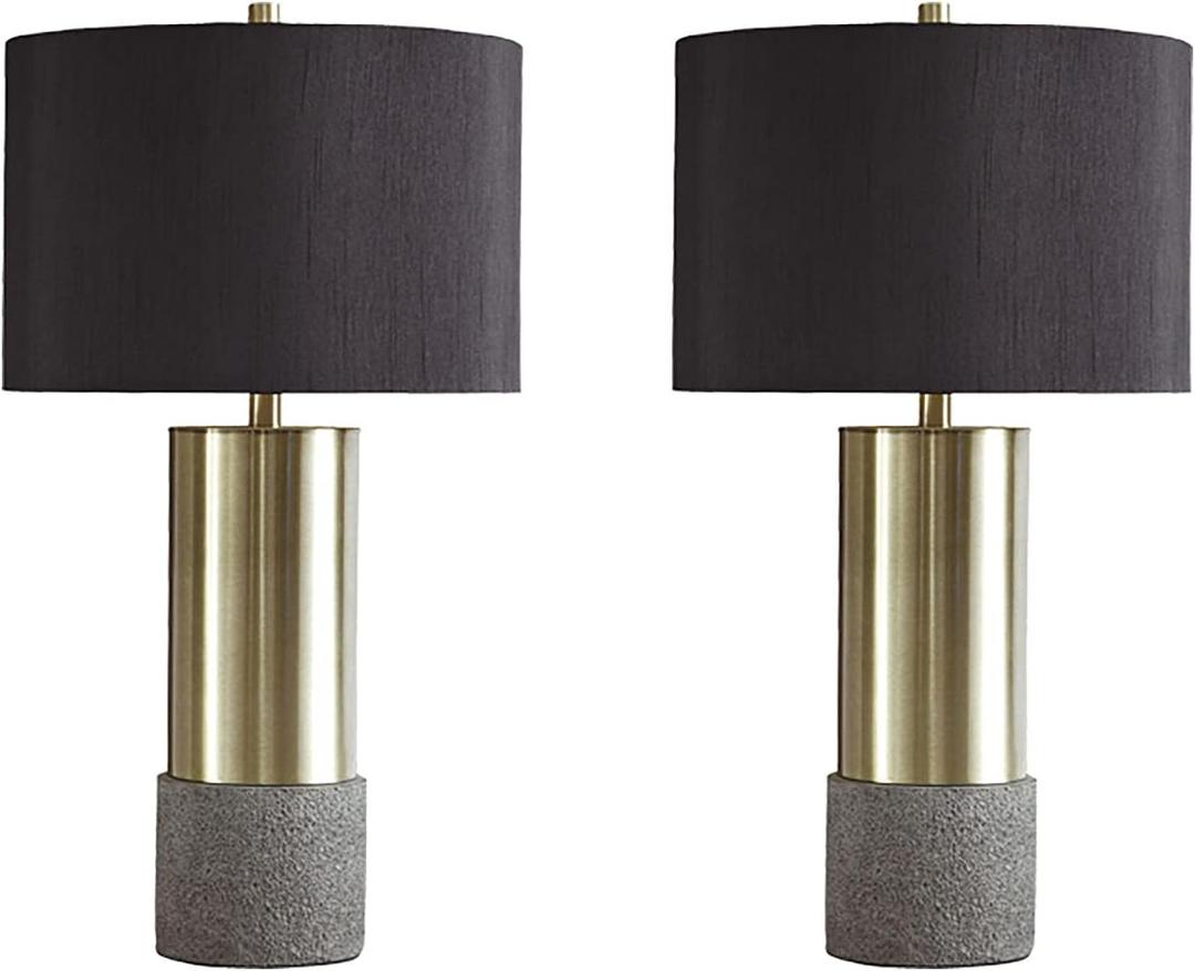 Signature Design by Ashley Jacek Modern Contemporary Table Lamp, 2 Count, Gray & Brass Finish (Gold)