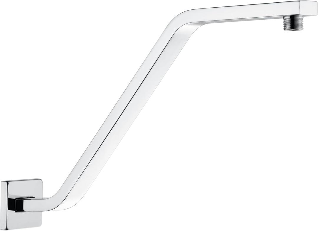 Square Shower Head Extension Arm with Flange 16.5 Inch Extra Long S Shaped Shower Head Riser Pipe, Uvish Stainless Steel High Rise Goose Neck Shower Extender, Standard 1/2" Connection, White