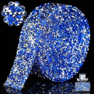 Locacrystal Bling Rhinestones Ribbon Self-Adhesive Iron on Diamond Crystal Ribbon Wrap Roll DIY Rhinestone Stickers for Wedding Clothing Cars Crafts Dress Decoration(Sliver Blue,1.18inch x 3yard)