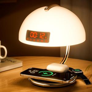 2025 Bedside Sunrise and Sunset Lamp,Switchable 12 and 24 Hour Clock Touch Lamp,Wireless Charging Station for Smart Alarm Clock for Office and Home Decor, Living Room, Desk, Gift for Family/Friends
